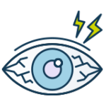 An eye with a lightning bolt coming out of it, symbolizing the urgent need for attention from eye care professionals or an eye doctor.