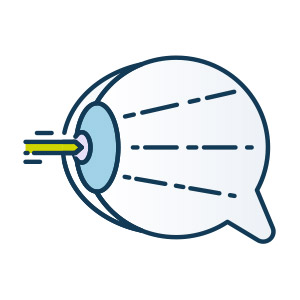 A speech bubble with an eye in it, representing communication related to eye diseases.