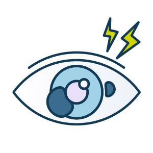 An eye with a lightning bolt coming out of it, representing the importance of vision health and eye care.