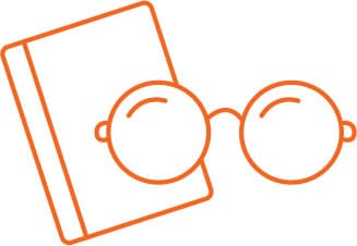 Icon of a book and reading glasses.